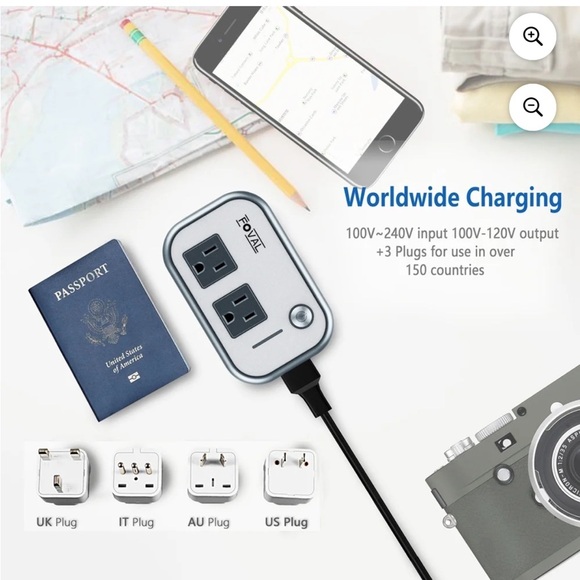 FOVAL Universal Travel Adapter 220V to 110V Voltage Converter with 4-Port NIB - Picture 6 of 10